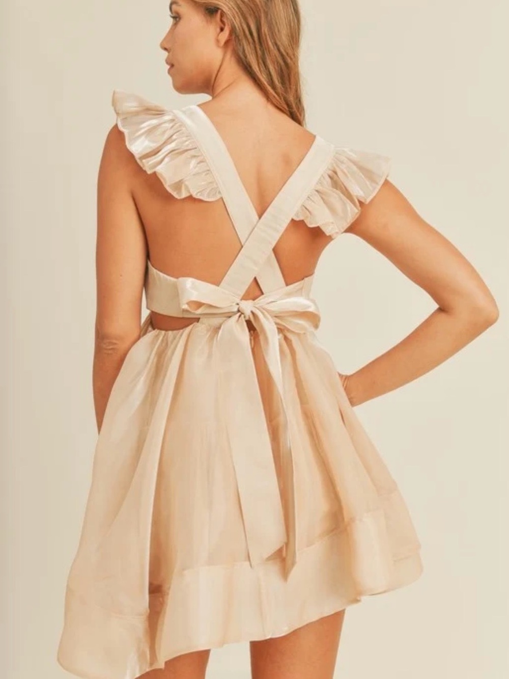 Rose & Remington Women’s Champagne Shimmer Organza Babydoll Mini Dress Large - Picture 4 of 13